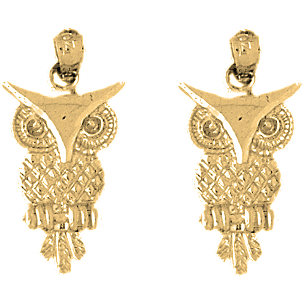 14K or 18K Gold 26mm Owl Earrings
