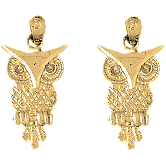 14K or 18K Gold 26mm Owl Earrings