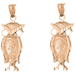 14K or 18K Gold 30mm Owl Earrings