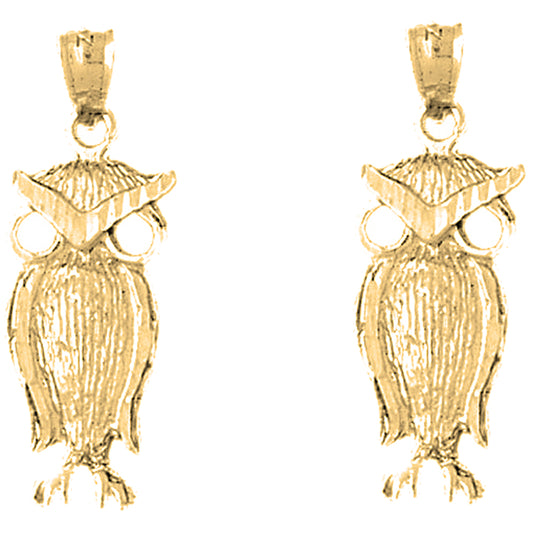 14K or 18K Gold 30mm Owl Earrings