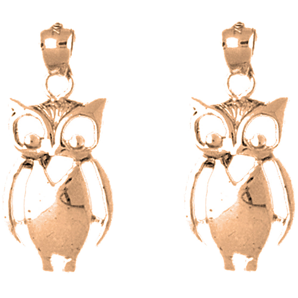14K or 18K Gold 25mm Owl Earrings