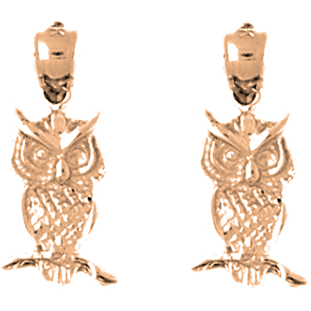 14K or 18K Gold 20mm Owl Earrings