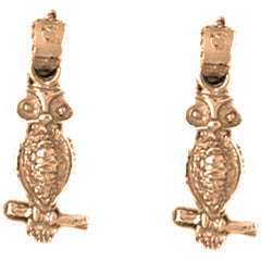 14K or 18K Gold 19mm Owl Earrings