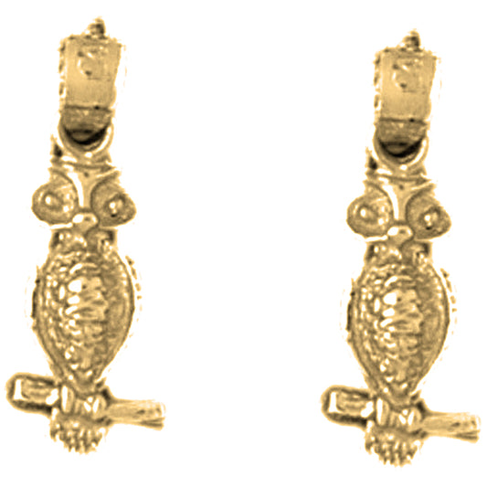 14K or 18K Gold 19mm Owl Earrings