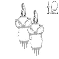 Sterling Silver 17mm Owl Earrings (White or Yellow Gold Plated)