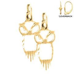 Sterling Silver 17mm Owl Earrings (White or Yellow Gold Plated)