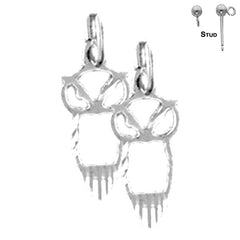 Sterling Silver 17mm Owl Earrings (White or Yellow Gold Plated)