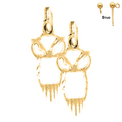 Sterling Silver 17mm Owl Earrings (White or Yellow Gold Plated)