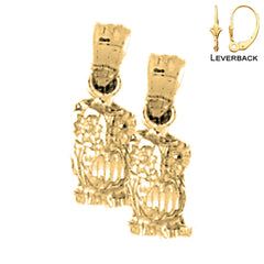 Sterling Silver 17mm Owl Earrings (White or Yellow Gold Plated)