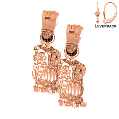 14K or 18K Gold Owl Earrings