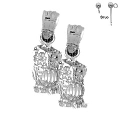 Sterling Silver 17mm Owl Earrings (White or Yellow Gold Plated)