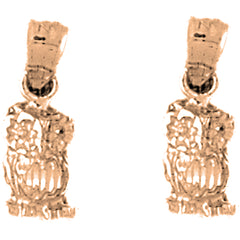 14K or 18K Gold 17mm Owl Earrings