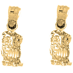 Yellow Gold-plated Silver 17mm Owl Earrings