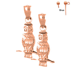 14K or 18K Gold Owl Earrings