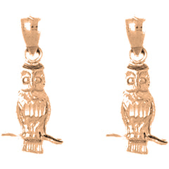 14K or 18K Gold 22mm Owl Earrings