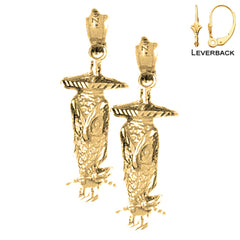 Pendientes de búho de 29 mm de oro de 14 quilates o 18 quilates