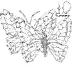 Sterling Silver 34mm Butterflies Earrings (White or Yellow Gold Plated)
