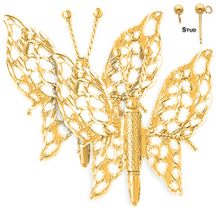 Sterling Silver 34mm Butterflies Earrings (White or Yellow Gold Plated)