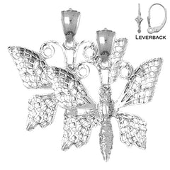 Sterling Silver 33mm Butterflies Earrings (White or Yellow Gold Plated)