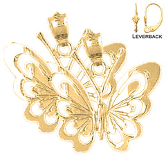 Pendientes de mariposas de plata de ley de 22 mm (chapados en oro blanco o amarillo)