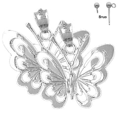 Pendientes de mariposas de plata de ley de 22 mm (chapados en oro blanco o amarillo)