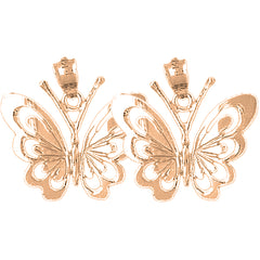 14K or 18K Gold 22mm Butterflies Earrings