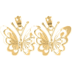 14K or 18K Gold 22mm Butterflies Earrings