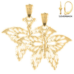 Sterling Silver 28mm Butterflies Earrings (White or Yellow Gold Plated)