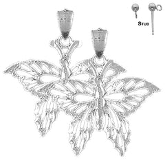 Sterling Silver 28mm Butterflies Earrings (White or Yellow Gold Plated)