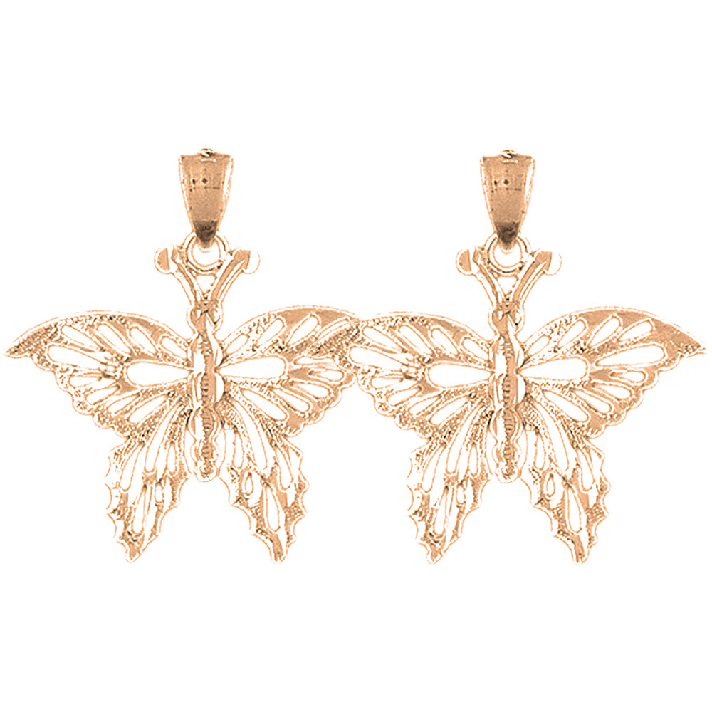 14K or 18K Gold 28mm Butterflies Earrings