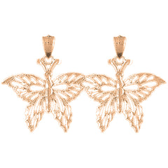 14K or 18K Gold 28mm Butterflies Earrings