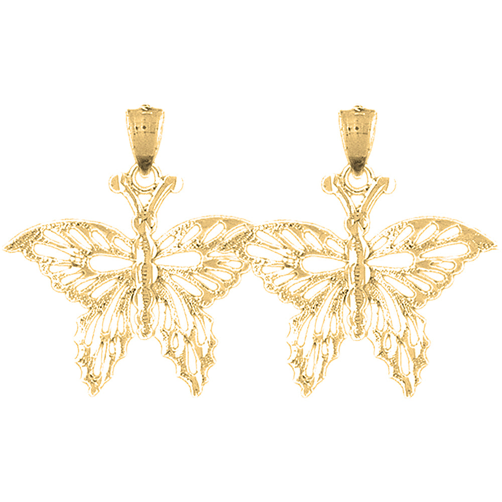 Yellow Gold-plated Silver 28mm Butterflies Earrings