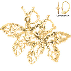 Sterling Silver 28mm Butterflies Earrings (White or Yellow Gold Plated)