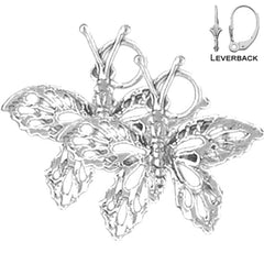 Sterling Silver 28mm Butterflies Earrings (White or Yellow Gold Plated)