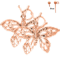 Pendientes de Mariposas de Oro de 14K o 18K de 28mm