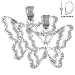 Sterling Silver 20mm Butterflies Earrings (White or Yellow Gold Plated)
