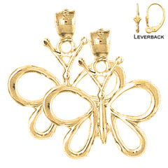 Sterling Silver 22mm Butterflies Earrings (White or Yellow Gold Plated)