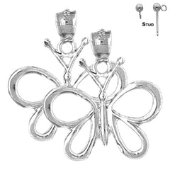 Sterling Silver 22mm Butterflies Earrings (White or Yellow Gold Plated)