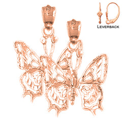 Pendientes de Mariposas de Oro de 14K o 18K de 25mm