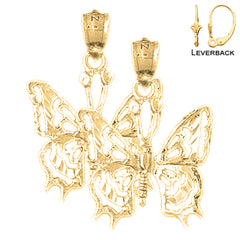 Pendientes de Mariposas de Oro de 14K o 18K de 25mm