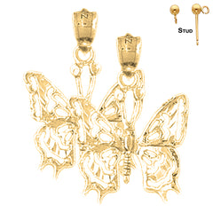 Pendientes de Mariposas de Oro de 14K o 18K de 25mm