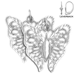 Sterling Silver 20mm Butterflies Earrings (White or Yellow Gold Plated)