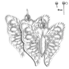 Sterling Silver 20mm Butterflies Earrings (White or Yellow Gold Plated)