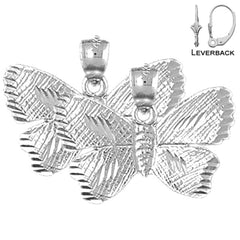 Pendientes de mariposas de plata de ley de 17 mm (chapados en oro blanco o amarillo)