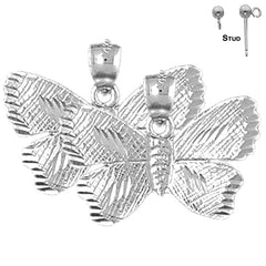 Pendientes de mariposas de plata de ley de 17 mm (chapados en oro blanco o amarillo)