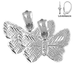 Sterling Silver 15mm Butterflies Earrings (White or Yellow Gold Plated)