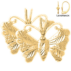 Pendientes de mariposas de plata de ley de 15 mm (chapados en oro blanco o amarillo)