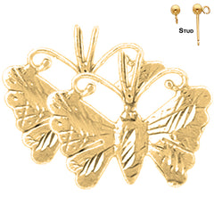 Pendientes de mariposas de plata de ley de 15 mm (chapados en oro blanco o amarillo)