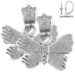 Sterling Silver 14mm Butterflies Earrings (White or Yellow Gold Plated)