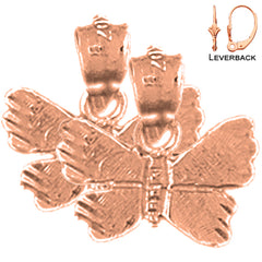 Pendientes de Mariposas de Oro de 14K o 18K de 14mm